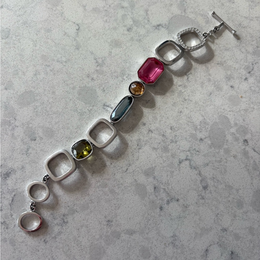Swarovski Gemstone Silver Tone -Link Bracelet